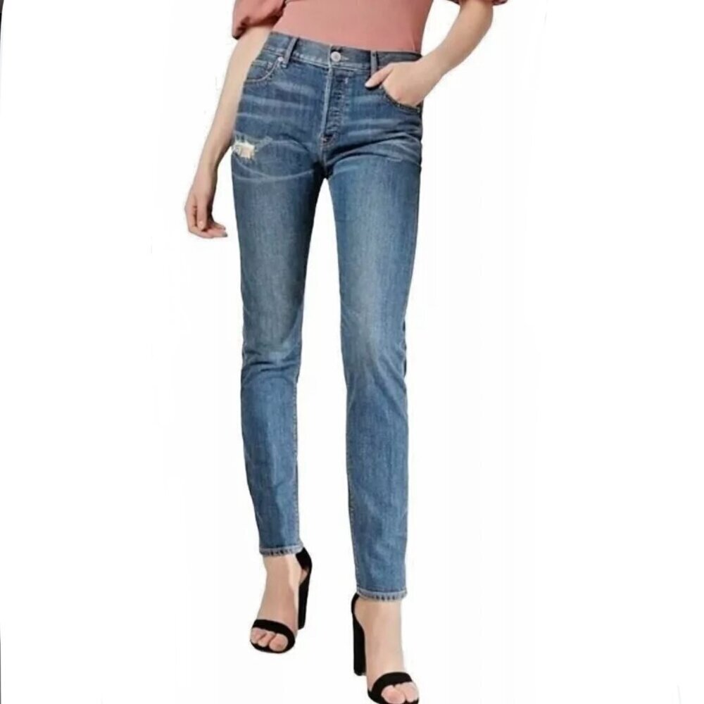 Express High Rise Vintage Skinny Ankle Button Fly Blue Jeans Sz 10